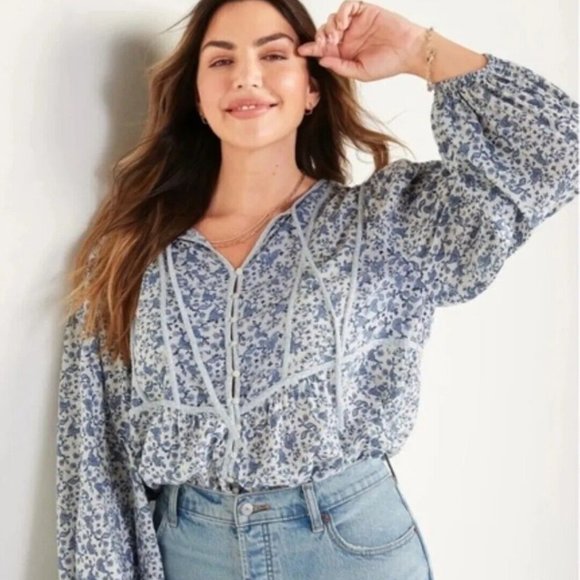 Old Navy Oversized Mixed Print Boho Poet Top NWT - Picture 1 of 10